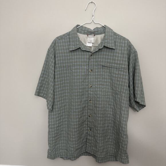 The North Face Short Sleeve Button Up Hiking Shirt Green and Blue Men's Large - Picture 1 of 11